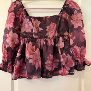 Floral Sheer Women's Top - Pink and Black